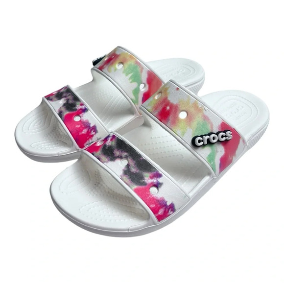 Classic Crocs Tie‎ Dye Graphic Sandal White/Multi Relaxed Fit M8/W10 Unisex - Picture 1 of 8